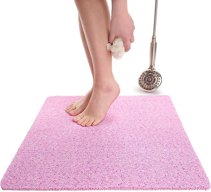 Enkosi Loofah Shower Mat Non-Slip - Anti-Slip Bath Mat for Inside Showers, Tub, Bathtub, Bathroom - Quick Dry PVC with Drain Holes - Cushioned Safety Grip - Secure for Kids and Elderly (Pink 24x24) by ENKOSI