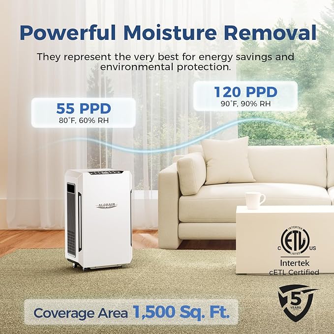 ALORAIR 120 Pints Commercial Grade Dehumidifier with Pump & Drain Hose SLGR Tech High Efficient Industrial Dehu for Bedroom, Basement, Bathroom, Home Use, Garage, Warehouse, 5 Years Limited Warranty - Image 4