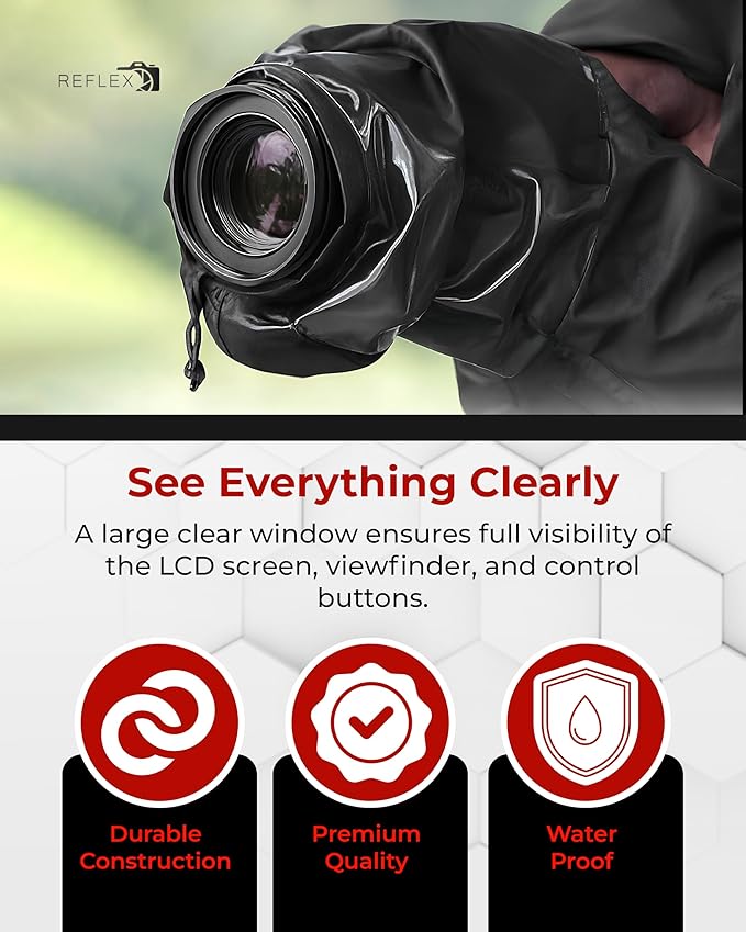 REFLEX CAMERA Universal Protective Waterproof DSLR/SLR Rain Cover with Drawstring Sleeves & Clear Viewing Window for Sony, Canon, Nikon, Panasonic, Lightweight Nylon Protection for All-Weather Outdoor - Image 5