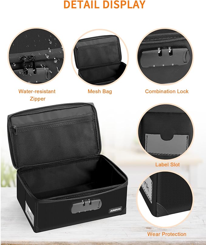 JUNDUN Index Card Holder with Lock,Collapsible Fireproof Index Card Box fits 1200 3x5-Inch Flash Cards - Business, Recipe, or Note Card Storage Boxes - Black - Image 4
