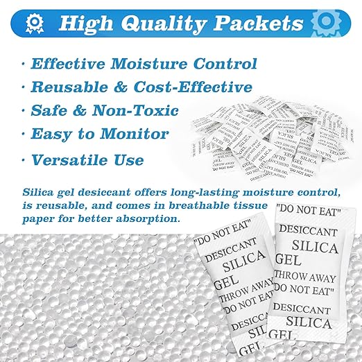 Sukh 150PCS 2 Gram Silica Gel Packets - Premium Desiccant Packs for Storage,Rechargeable Moisture Absorbers Humidity Packs,Desiccants Silica Packets for Electronics,Closet,Jewelry,Shoes - Image 2