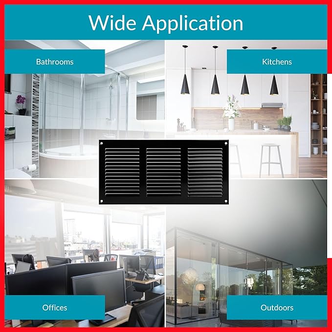 10x4 Vent Cover (Duct Opening) - Black HVAC Return Air Grille for Wall and Ceiling - Metal AC Vent Cover with Mesh - Rectangular Ventilation Register - External Dimensions: 11.81" W x 5.91" H - Image 7