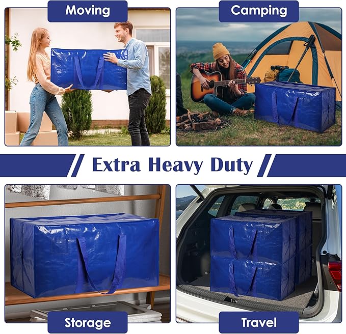 6 Pack Extra Large Heavy Duty Moving Bags with Reinforced Zipper & Wide Handles, Moisture-Resistant Storage Bins Packing Cubes for Clothes, College Dorm, Travel, and Home Organization, Blue - Image 7