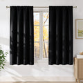 NICETOWN Black Faux Linen Room Darkening Rod Pocket Curtains 63 inch Length, W42 x L63, Light Blocking Thermal Insulated Noise Reducing Drapes for Bedroom Living Room Farmhouse Decor, 2 Panels by NICETOWN