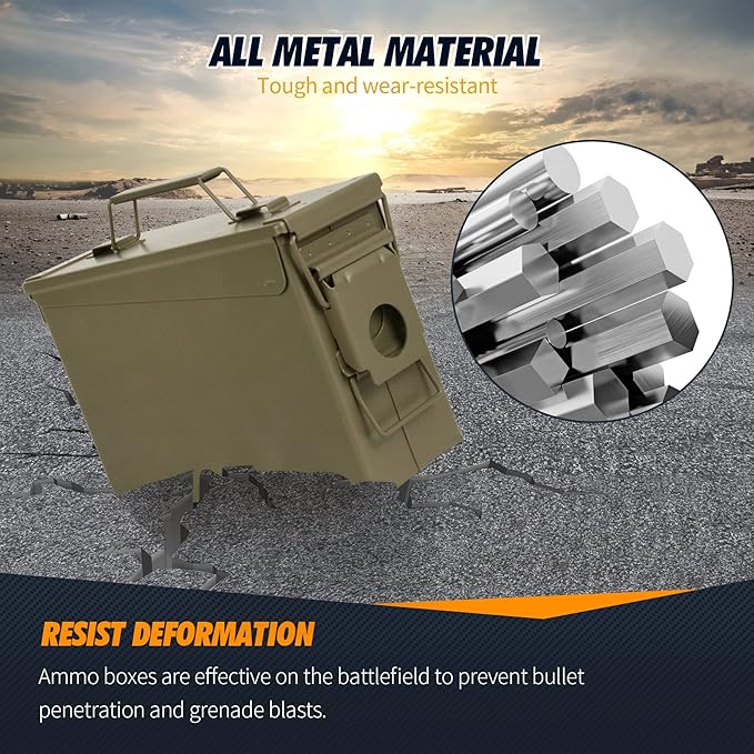 GUGULUZA Metal Ammo Can 30/50 Cal, Lockable Bullet Storage Case, Waterproof & Airtight Containers Box with Flip Top for Long-Term Storage Shotgun, Rifles, Pistols Ammunition - Image 6
