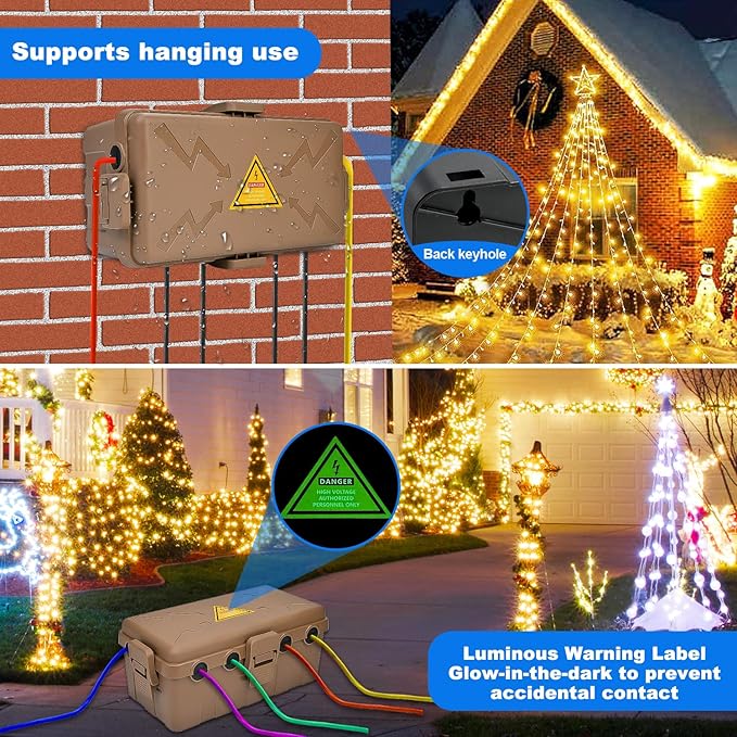 Hrensaw Medium Outdoor Electrical Box(10.6x5.5x4.5inch),Weatherproof Connection Box w/6 Cable Entry,IP54 Waterproof Extension Cord Cover Protect Power Strip,Timer,Plug,Holiday Lights,Brown - Image 6
