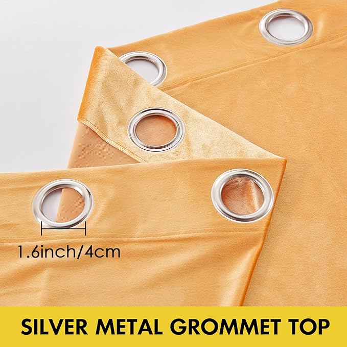 BULBUL Mustard Yellow Velvet Curtains 72 inch Luxury Elegant Living Room Curtain Privacy Modern Light Blocking Thermal Insulated Soundproof Room Darkening Drapes for Classical Bedroom Set of 2 - Image 3