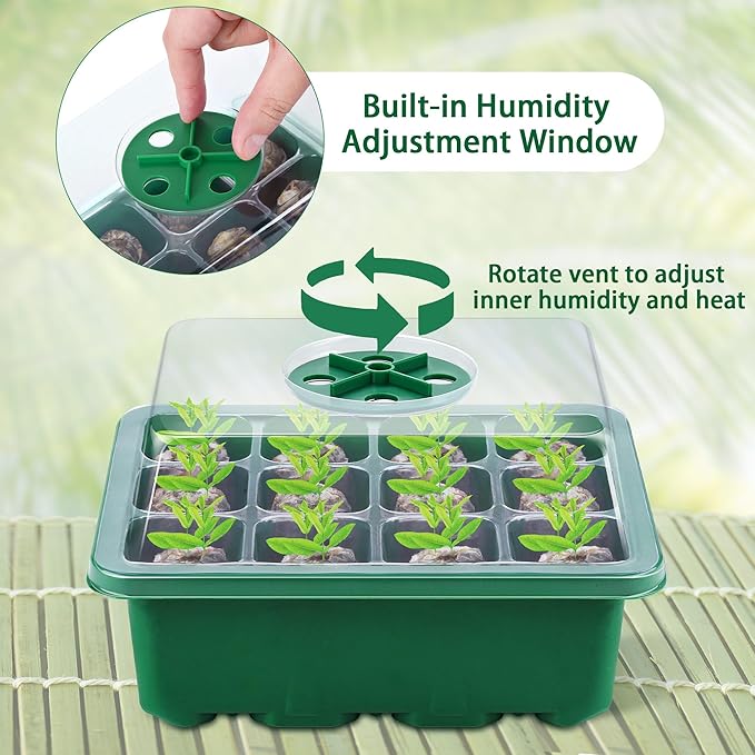 10 Sets Seed Starter Tray Kit Seed Starter Trays with Humidity Dome and Base Include 120 Peat Pellets 200 Plant Labels Garden Tools Plant Germination Tray Set for Indoor Outdoor Planting, Green - Image 3