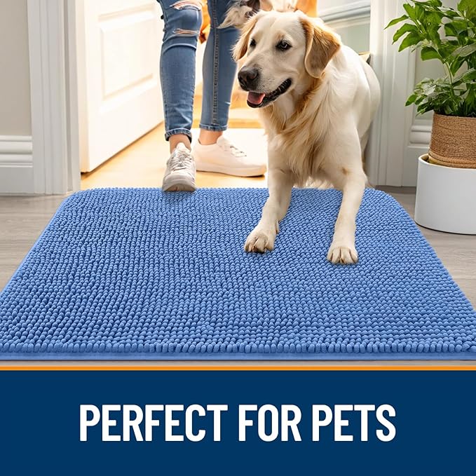 OLANLY Dog Door Mat for Muddy Paws 70x24, Absorbs Moisture and Dirt, Absorbent Non-Slip Washable Doormat, Quick Dry Chenille Mud Mat, Entry Indoor Entryway Carpet for Inside Floor, Cornflower Blue - Image 6