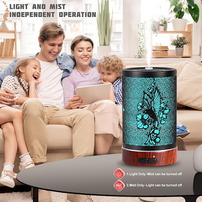 Essential Oils Diffuser,Aromatherapy Diffuser,Birthday Gifts for Women Mom Grandma,Metal Cool Mist Humidifier with 7 Colors Lights Waterless Auto Off Air Diffusers (A-Hummingbird) - Image 5