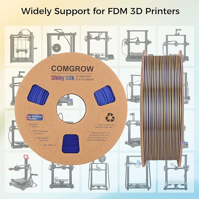Comgrow Silk PLA 3D Printer Filament, Dual Color 2 in 1 Golden and Blue, 3D Printing PLA Filament 1.75mm, Dimensional Accuracy +/- 0.02 mm, 1KG Spool, Coextrusion Shiny Silk 3D Filament - Image 5
