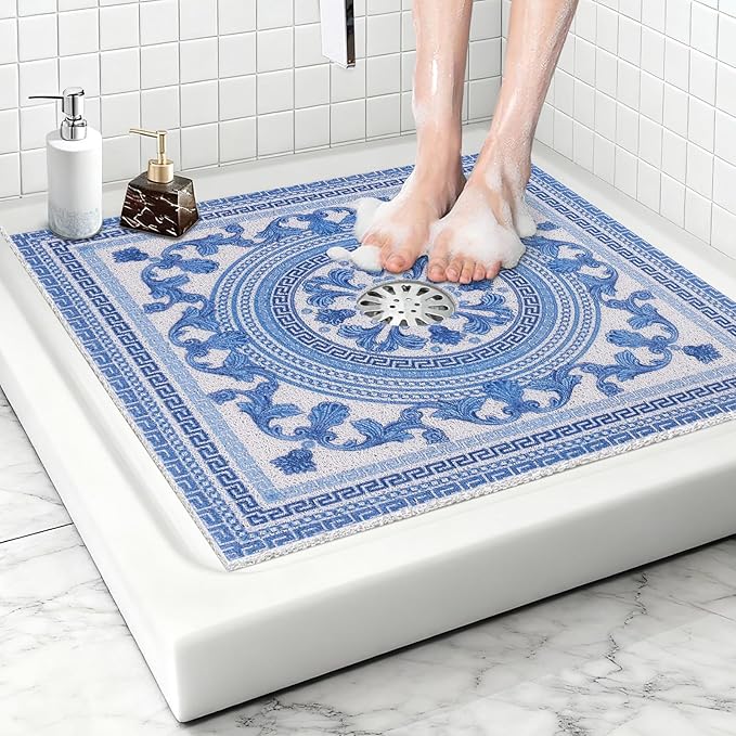 Square Shower Mat Non Slip: 36x36 Inch Extra Large Shower Mats with Drain Hole in Middle -Anti Slip Shower Mats for Inside Shower -Loofah Shower Floor Mat Bath Mat for Shower Stall Bathtub Elderly - Image 8