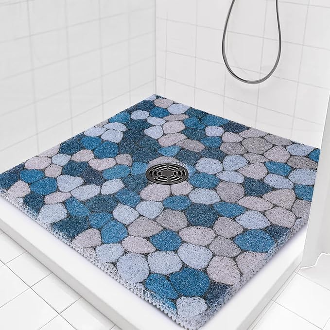 HOMBYS Square Shower Mat Non Slip,Shower Mat with Drain Hole in Middle,Shower Floor Mats for Inside Shower,PVC Loofah Shower Stall Mat,Secure in Shower Mat,Boho Bath Mats for Shower - Image 2