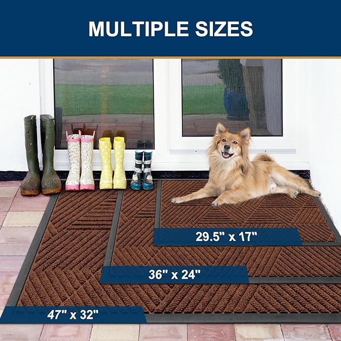 Smiry Front Door Mat Outside Entrance, Heavy Duty Sturdy Natural Rubber Doormat, Trap Dirt and Moisture, Easy Clean Low Profile Mats for Indoor Outdoor Entry, Irregular Triangle (29.5x17, Deep Coffee) - Image 2