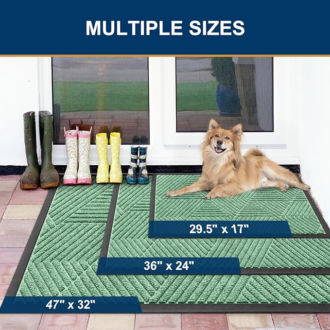 Smiry Front Door Mat Outside Entrance, Heavy Duty Sturdy Natural Rubber Doormat, Trap Dirt and Moisture, Easy Clean Low Profile Welcome Floor Mats for Indoor Outdoor Entry, 35X23 Inch, Mint Green - Image 2