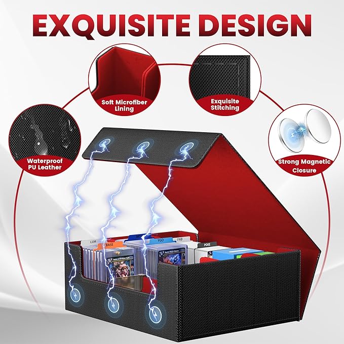 Card Storage Box For Trading Cards 1800+,Card Deck Box With 10 Dividers,6 Foam Stoppers,4 Supporters,Commander Deck Case Fit For Toploaders,MTG,YuGiOh,TCG and Magic Cards - Image 4