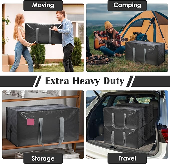 6 Pack Extra Heavy Duty Large Moving Bags with Reinforced Zipper & Wide Handles, Waterproof Storage Bins for Clothes, College Dorm, Travel, and Home Organization, Gray - Image 7