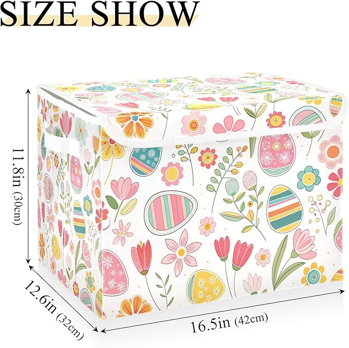 xigua Easter Flower Eggs Storage Bins with Lids and Carrying Handle,Foldable Storage Boxes Organizer Containers Baskets Cube with Cover for Home Bedroom Closet Office - Image 3