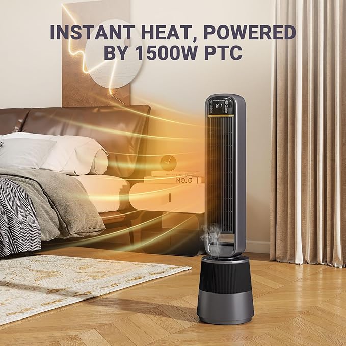 Zynkez 2-in-1 Space Heater with Humidifier, Heater and Fan Combo with 1.75L Water Tank, Thermostat Control, Dual-Motor Fan, 150° Oscillation, 35.5" Indoor Heater for Large Room Use Bedroom & Office - Image 4