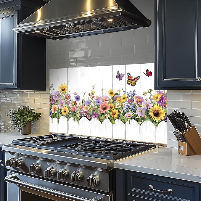 NYZE Kitchen Backsplash Stickers Waterproof Stove Backsplash Protector, 30 X 16 inch Removable Kitchen Wallpaper with Wall Art Decor for Stove Cooking Area(Sunflower Bouquet) - Image 5