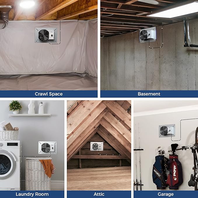 ALORAIR 260CFM Crawl Space Ventilator Fan, 6.7 Inch Basement Vent Fan with Humidistat & Thermostat, IP-55 Rated Isolation Mesh for Crawlspace, Garage, Attic, Exhaust - Image 6