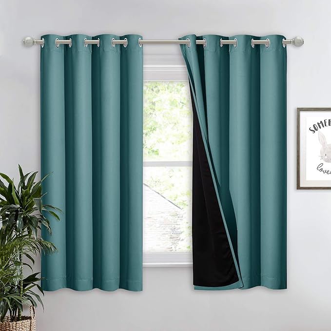 NICETOWN 100% Blackout Curtain Panel, Thermal Insulated Black Liner Curtain for Nursery Room, Noise Reducing and Cold Blocking Drape for Windows (1 Panel, Sea Teal, 52-inch Wide by 63-inch Long) by NICETOWN