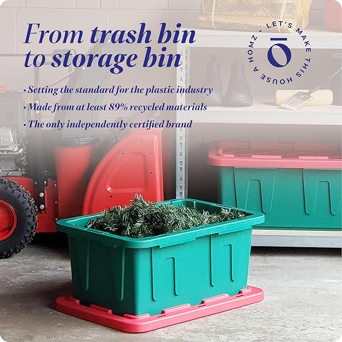HOMZ 4-Pack Durabilt Tote, Heavy Duty Plastic Storage Bins with Lids, 15 Gallon, Green/Red - Stackable Organizing Containers for Home, Garage, and Office - Image 7