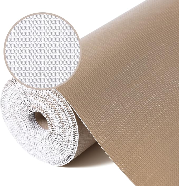 Drawer Liner, Shelf Liners for Kitchen Cabinet Waterproof & Oil-Proof Cupboard Liner Non-Slip Drawer Mat PVC Material Non Adhesive Kitchen Liner for Countertop Beige 23.6 x 236.2 Inches by StaHom