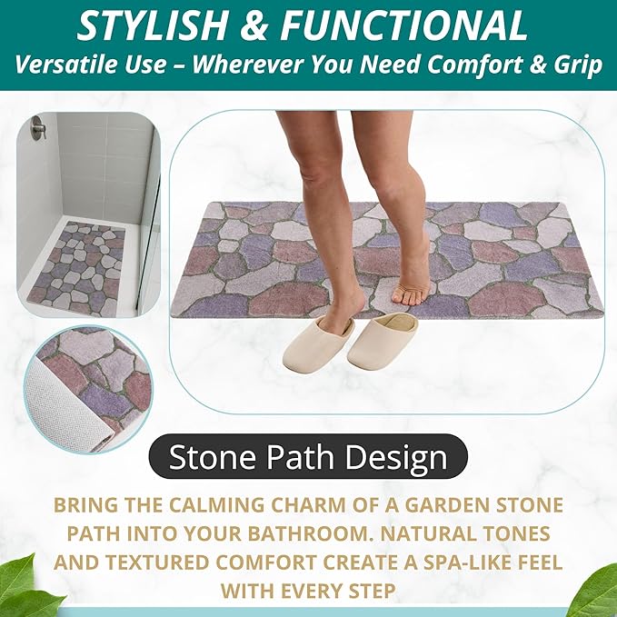 Anti Slip Shower Mat - Non Slip Shower Mats for Inside Shower - Large 47x24 Loofah Shower Floor Mat Non Slip - Bath Mat for Shower - Secure Mat Without Suction Cups (47x24 Stone Path) - Image 5