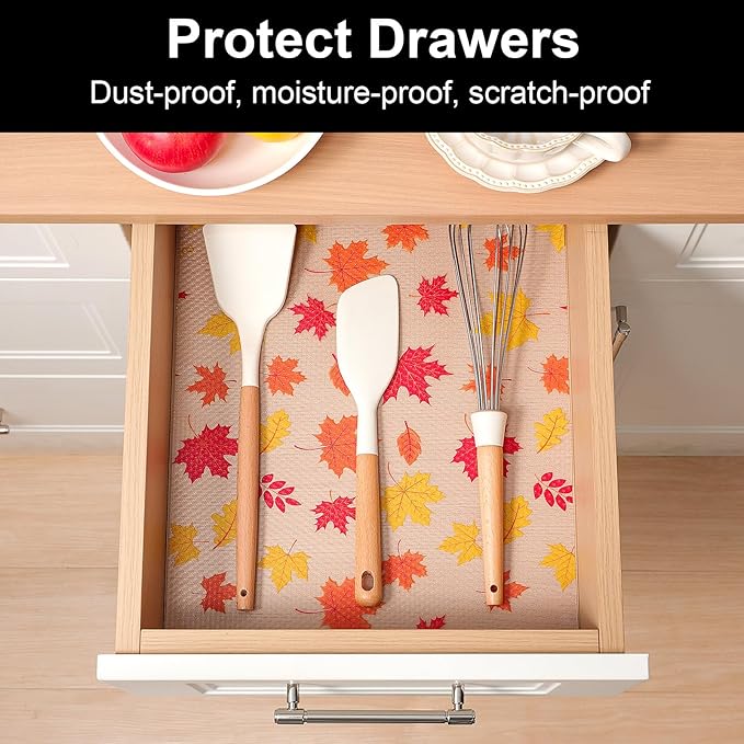 Cooyes Shelf Paper for Kitchen Cabinets Non Adhesive, Waterproof & Oil-Proof Kitchen Drawer Liner for Refrigerator Drawer Fridge Cupboard, (17.7 Inch W x 360 Inch L, Pumpkin Orange) - Image 4