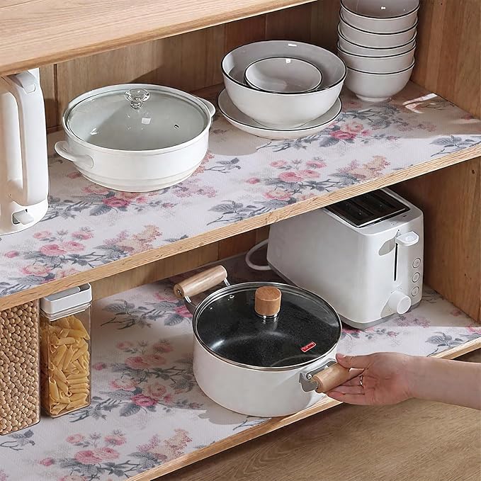 Drawer and Shelf Liner for Cabinets, Non-Adhesive and Strong Non-Slip Vintage Floral Shelf Cabinet Drawer Liners for Kitchen,Table,Bookshelves,Waterproof Cupboard Liners,12IN x 10FT - Image 5