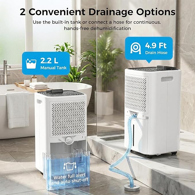 4,000 Sq. Ft Dehumidifier for Basement, 45 Pint Dehumidifiers for Home with Drain Hose, Smart Humidity Control, Auto Defrost, Auto Restart, 24H Timer, for Bedroom, Bathroom, RV, Garage - Image 4