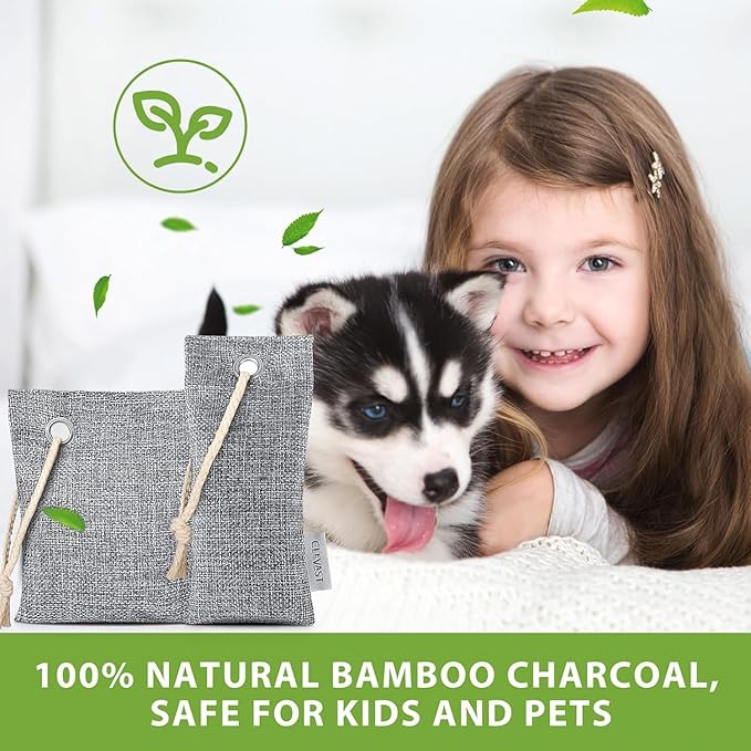 CLEVAST 16 Pack Activated Bamboo Charcoal Air Purifying Bags(8x100g, 8x50g), Natural Fresh Odor Absorber, Deodorizer and Moisture Eliminator, Air Purifier Bags for Home, Closet, Car Air freshener - Image 6