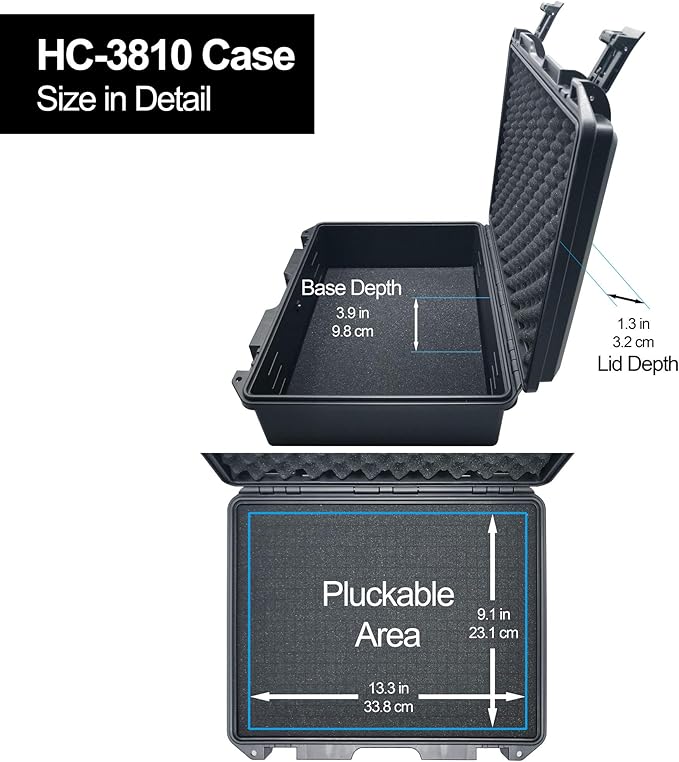 Lykus HC-3810 Waterproof Hard Case with Customizable Foam Insert, Interior Size 14.96x11.02x5.3 in, Suitable for camera,lens,drone,mic,flashlight,telescope,action cam,electronics,tools,and more - Image 4
