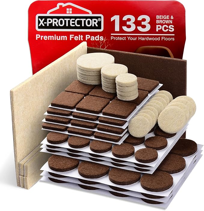 Felt Furniture Pads X-PROTECTOR 133 PCS Premium Furniture Pads - Felt Pads Furniture Feet Best Wood Floor Protectors - Protect Your Hardwood & Laminate Flooring! Brown and Beige by X-Protector