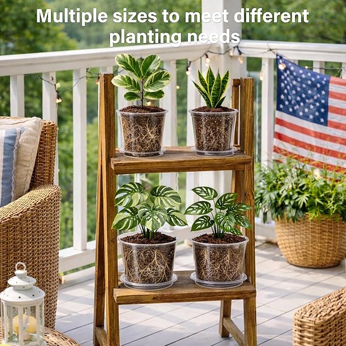 12 Pack 10/8/6/5 Inch Reinforced Large Clear Nursery Pots with Sacuers, Transparent Variety Pack Plastic Plant Pot with Drainage Holes for Vegetable Propagation, Root Cutting, Seed Starting - Image 4