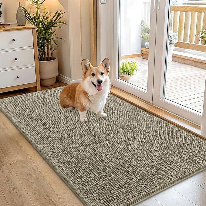 OLANLY Dog Door Mat for Muddy Paws 54x32, Absorbs Moisture and Dirt, Absorbent Non-Slip Washable Doormat, Quick Dry Chenille Mud Mat, Entry Indoor Entryway Carpet for Inside Floor, Warm Taupe by OLANLY