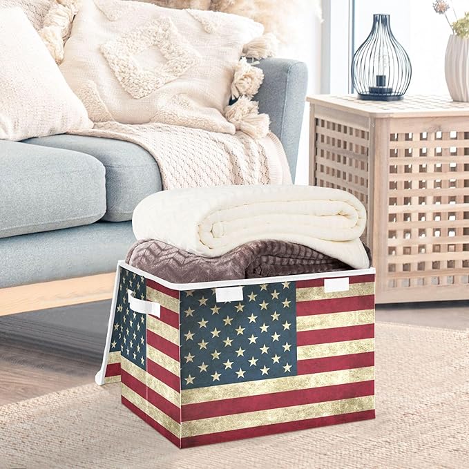 xigua American Flag Storage Bins with Lids and Carrying Handle,Foldable Storage Boxes Organizer Containers Baskets Cube with Cover for Home Bedroom Closet Office - Image 5