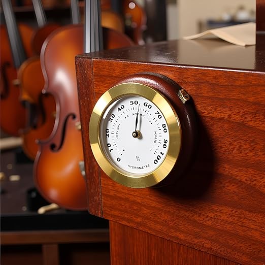 Gold Upgraded Hygrometer Humidity Meter Mini 38mm Round Glass Analog Hygrometer Suitable for Humidors Guitar Violin Thermometer for with Probe - Image 3