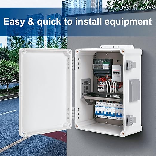 Outdoor Electrical Junction Box, ABS Water Resistant Enclosure with Internal Mounting Panel & Hinged Cover (12.6" H x 9.4" L x 5.7" W) - Image 2