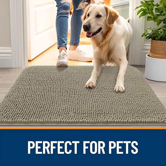 OLANLY Dog Door Mat for Muddy Paws 59x35, Absorbs Moisture and Dirt, Absorbent Non-Slip Washable Doormat, Quick Dry Chenille Mud Mat, Entry Indoor Entryway Carpet for Inside Floor, Warm Taupe - Image 6