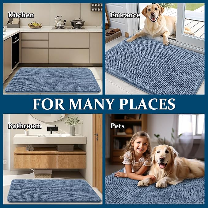 OLANLY Dog Door Mat for Muddy Paws 47x24, Absorbs Moisture and Dirt, Absorbent Non-Slip Washable Doormat, Quick Dry Chenille Mud Mat for Dogs, Entry Indoor Entryway Carpet for Inside Floor, Airy Blue - Image 8