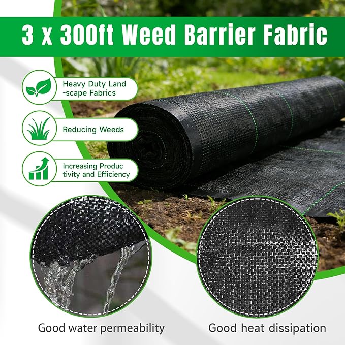 Weed Barrier Landscape Fabric Heavy Duty, Weed Block Horticultural Floor Covering Mat, Bottom Woven Geotextile, Commercial Lane Fabric 3 x 300 FT - Image 2
