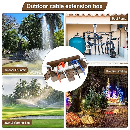 Medium Outdoor Electrical Box (11.6x5.2x4.1 inch), IP54 Waterproof Extension Cord Cover w/ 6 Cable Entry, Weatherproof Connection Box for Power Strip, Plug, Timer, Holiday Lights, Brown - Image 7