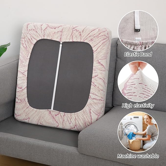 Fuloon Seat Cushion Covers, Stretch Couch Slipcovers Sofa Cushion Protective Solid Chair Slipcovers Washable Suitable for Armchair Loveseat Sofa 3 PC Pink - Image 4