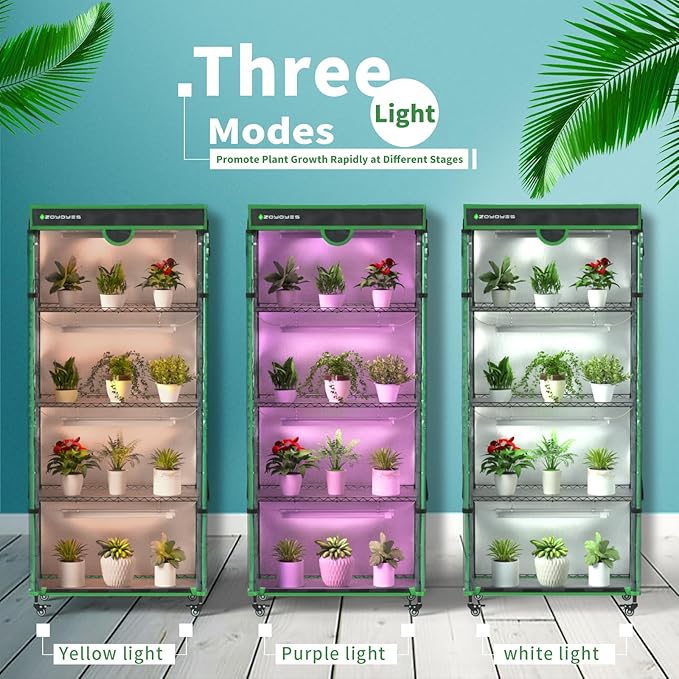 Indoor Greenhouse with Grow Light, 35.8" W x 17.8" D x 71.8" H, 5-Tier Plant Shelf with 3-Color T8 Growth Lights, Plant Stand with Smart Timing Plug and thermohygrometer - Image 6