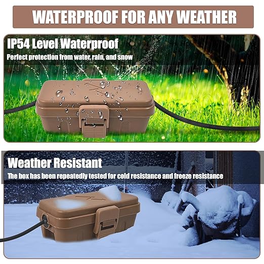 Hrensaw Small Weatherproof Electrical Connection Box(6 x 3.5 x 2.2inch),Outdoor Electrical Box,Waterproof Extension Cord Covers for Plug, Extension Cables, Holiday Lights,Brown - Image 5
