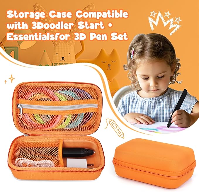 Case Compatible with 3Doodler Start+ Essentials for 3D Pen Set for Kids, Carrying Holder Fit for Printing Pens, Storage Organizer for Printing Filament Refill, Micro-USB Charger (3D-04B-Orange) - Image 6