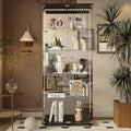 Yoluckea 5-Tier Glass Display Cabinet with Bluetooth LED Light Strip, 2-Door Floor Standing Curio Cabinet with Universal Wheel and Mirror Back Panel, Black Glass Bookshelf for Collections, Wood Top by Yoluckea