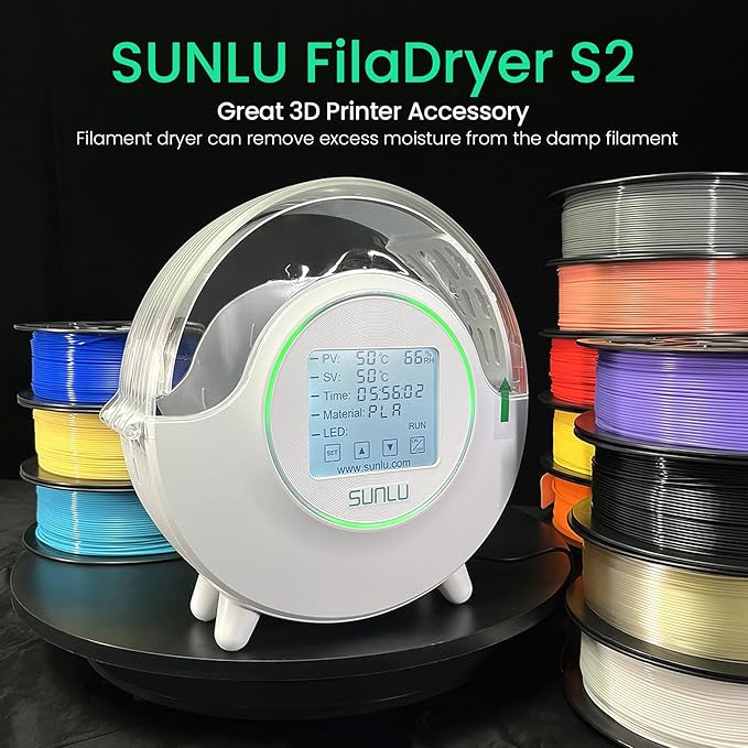 SUNLU Official Filament Dryer S2, Built-in Circulation Fan, 70℃ Max Temperature, 3D Printer Filament Dehydrator and Storage Box fo Nylon TPU PLA PETG ABS Filament 1.75/2.85/3.00mm, S2 White - Image 2